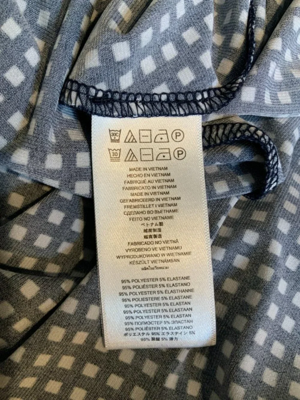Michael Kors Navy Blue & White Check Fit & Flare Dress, Size XL